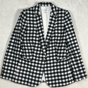 J Crew Size 8 Wool Blackwatch Tartan Gingham Brass Button Large Check Blazer EUc